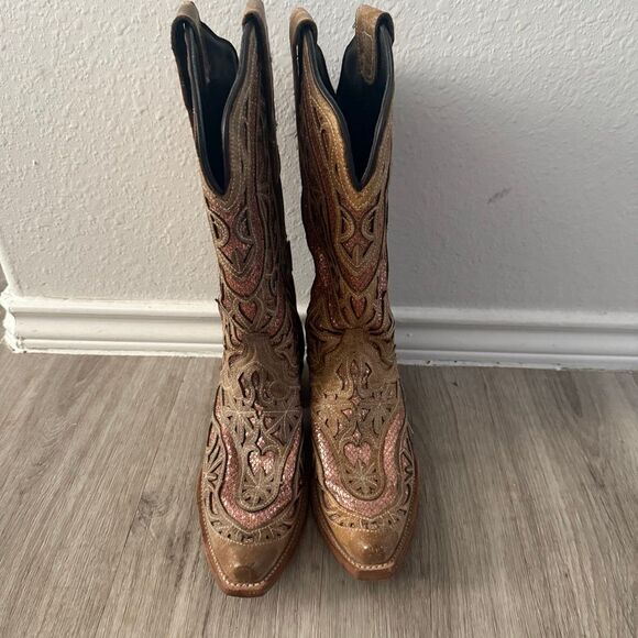 JB Dillion leather glitter pink inlay western boots - Picture 3 of 7